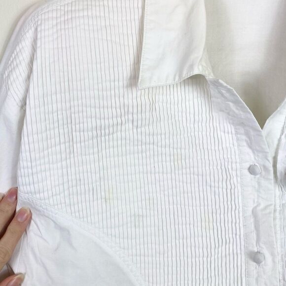 Vintage White Pintucked Floral Embroidered Long Sleeve Button Up Shirt - Picture 2 of 7